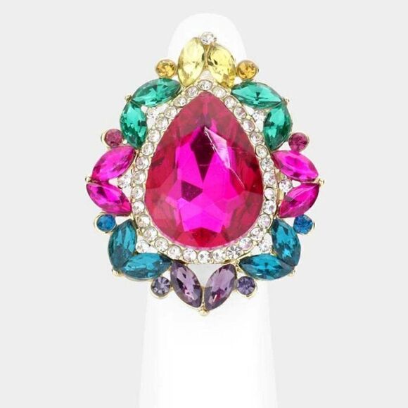 Teardrop Multi Color Stone Centered Marquise Gold Stretch Ring NWT - Picture 1 of 6